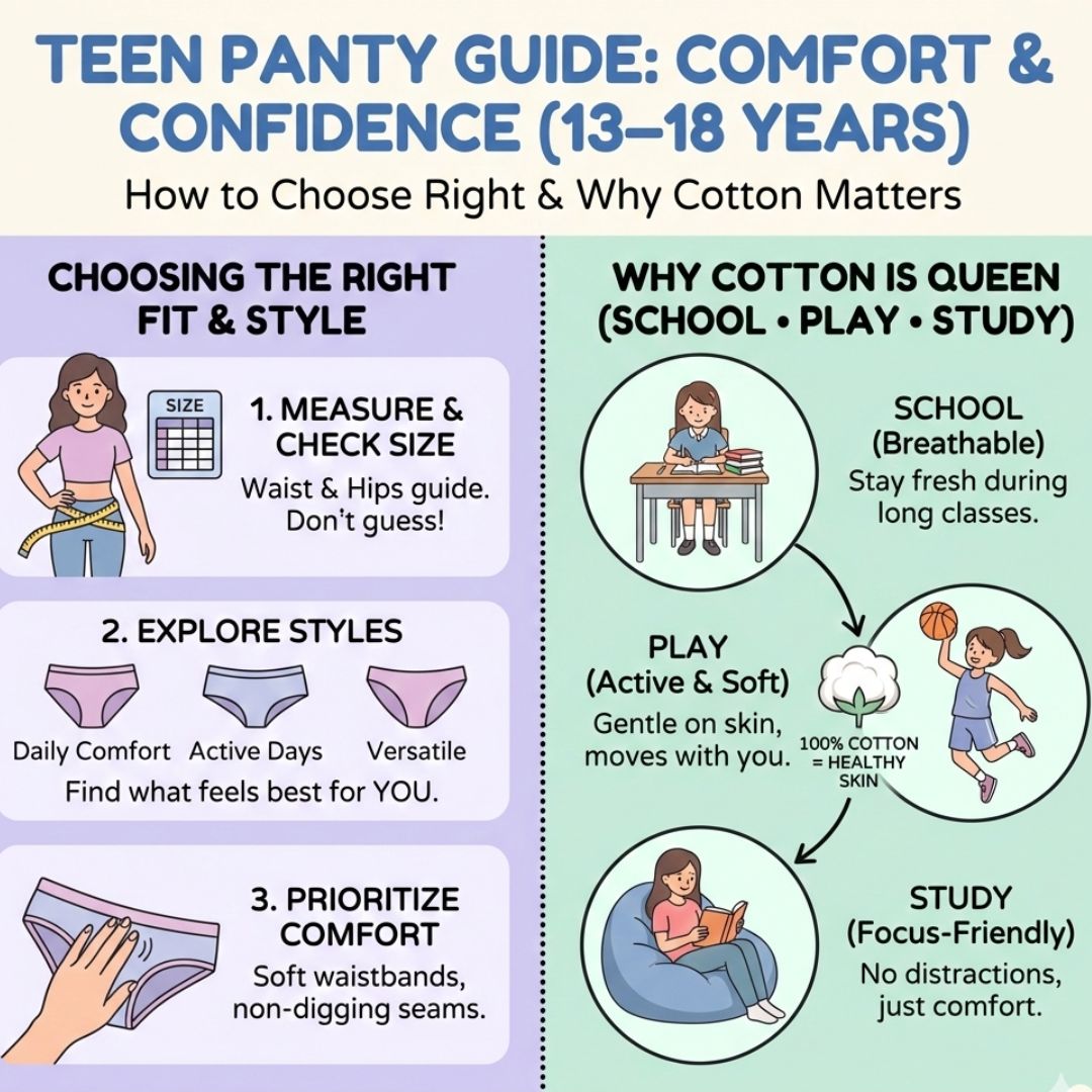 How to Choose the Right Panty Size for Teenage Girls (13–18 Years) And Why Everyday Cotton Panties Matter for School, Play & Study ?