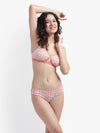 Women's Orange Print Cross Front Cotton Minimizer Bra Panty Set