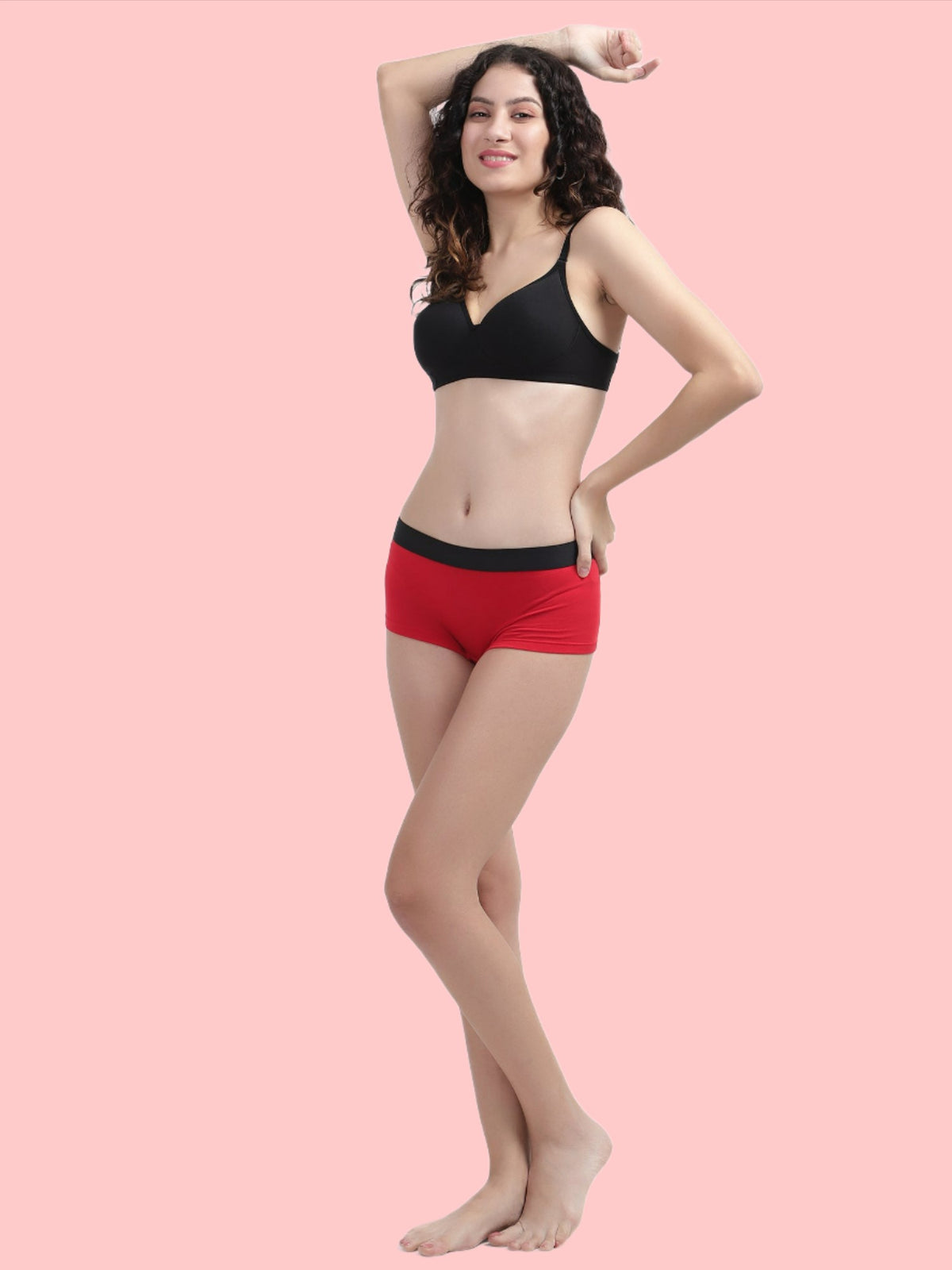 Women Red Antibacterial Bamboo Boxer Brief Panty