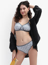 Women's Gray Print Cross Front Cotton Minimizer Bra Panty Set