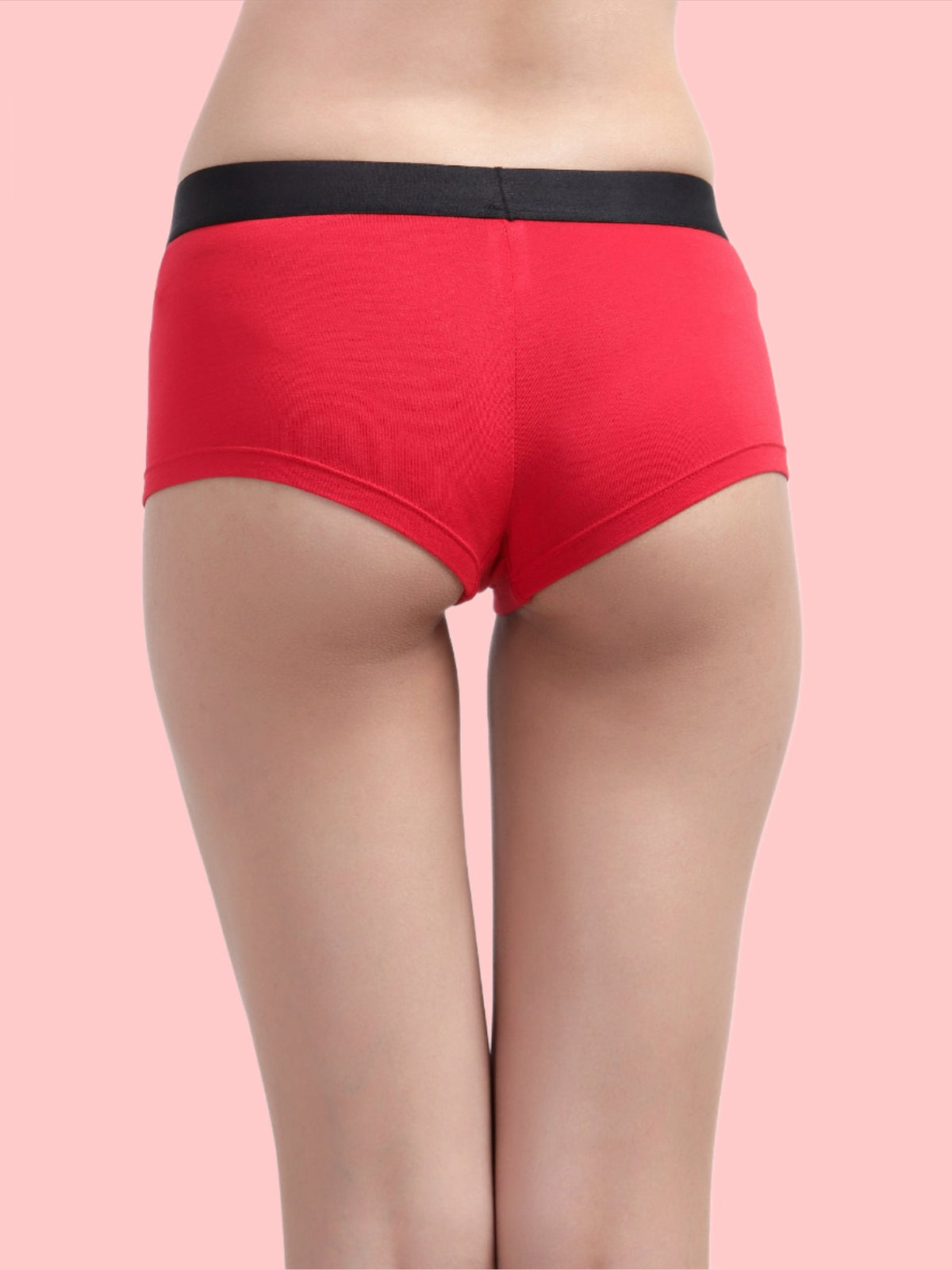 Women Red Antibacterial Bamboo Boxer Brief Panty