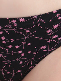 Assorted Printed Black Cotton Women Panty