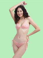 Women Pink Print Cotton Bikini Set