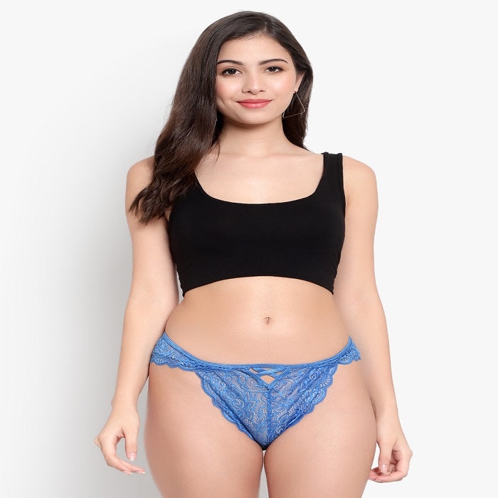 Blue Lace Thong Panty for women