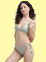 Women Green Print Cotton Bikini Set
