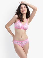 Buy Bruchi Club Women's Pink Printed Cross Front Cotton Bra Panty Set