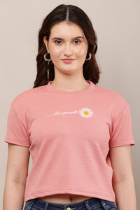 Being Deshi Women Lounge crop T-shirt Puce In Poly Jacquard – Skin-Friendly Relax Fit