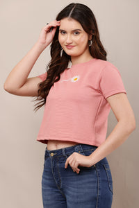 Being Deshi Women Lounge crop T-shirt Puce In Poly Jacquard – Skin-Friendly Relax Fit