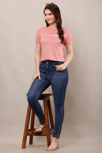 Being Deshi Women Lounge crop T-shirt Puce In Poly Jacquard – Skin-Friendly Relax Fit