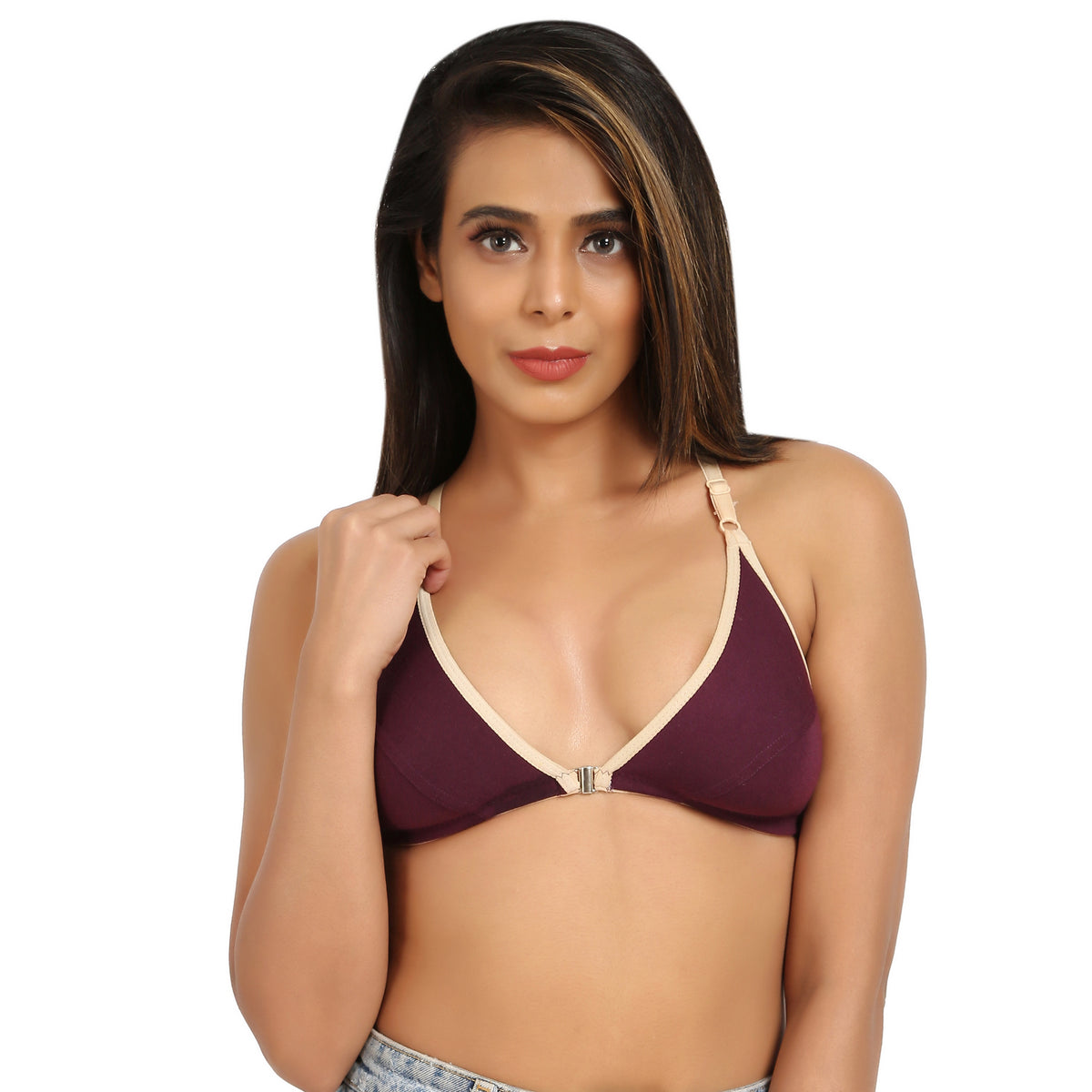 Plum Front Open Bra for women