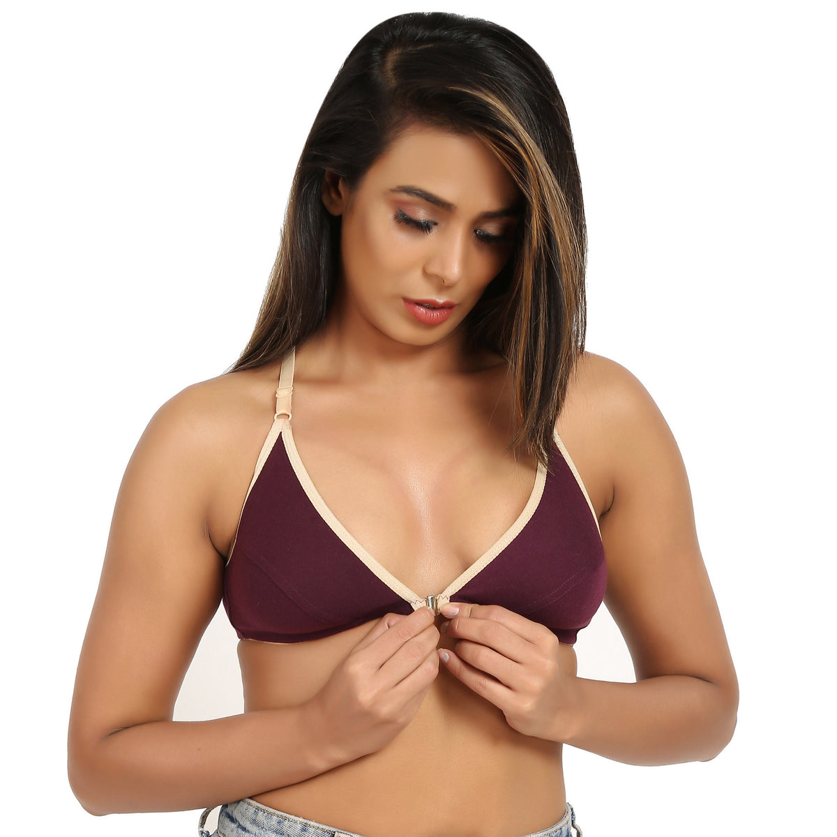 Plum Front Open Bra for women