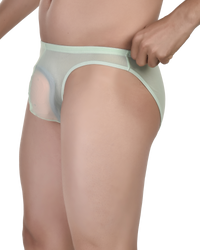Light-colored underwear worn by a person on a white background