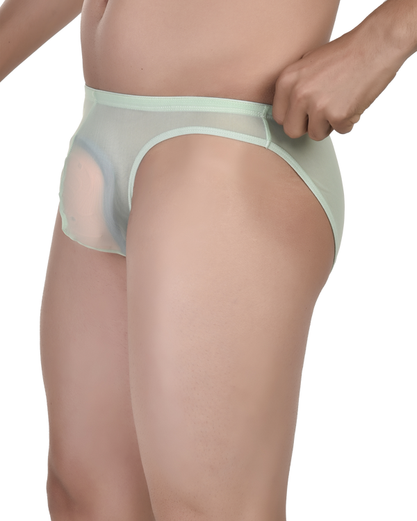 Light-colored underwear worn by a person on a white background