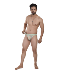 Man wearing a light green men's underwear on a white background