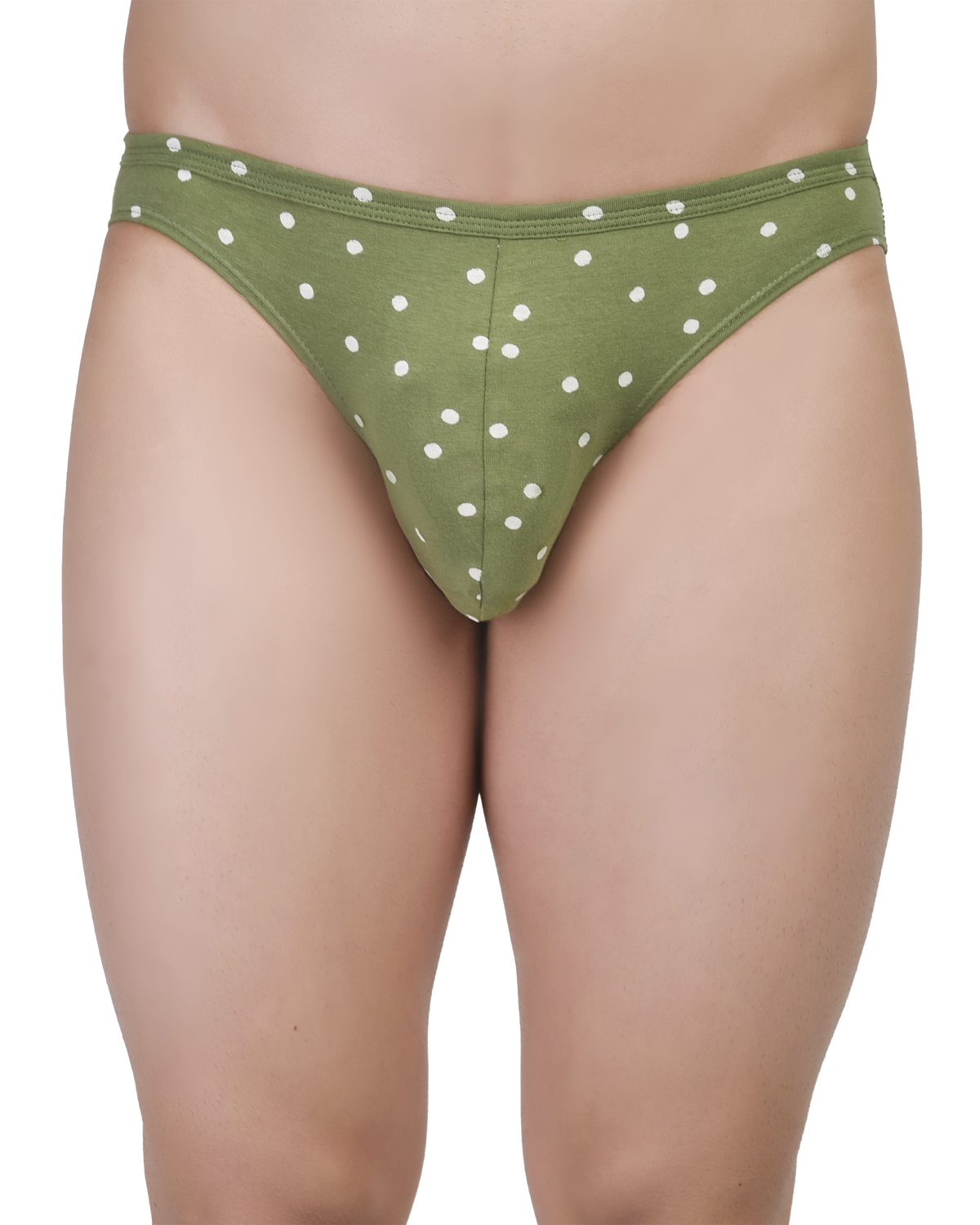 Green polka dot underwear on a white background