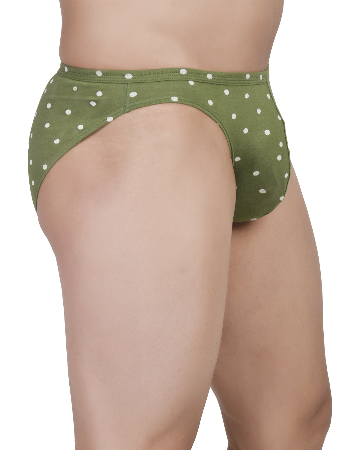 Green polka dot underwear on a white background