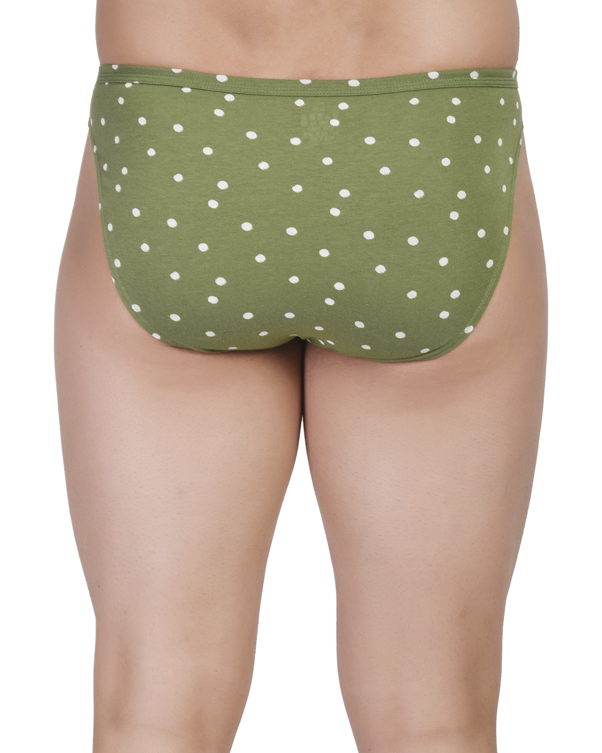 Green polka dot underwear on a white background