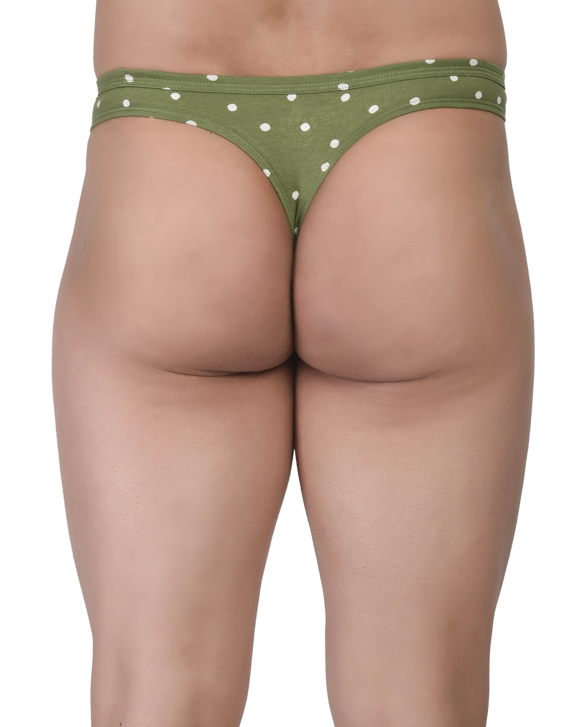 Green polka dot underwear on a white background