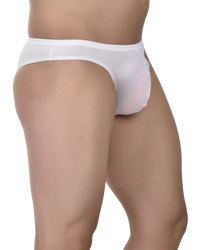 White underwear worn by a person on a white background