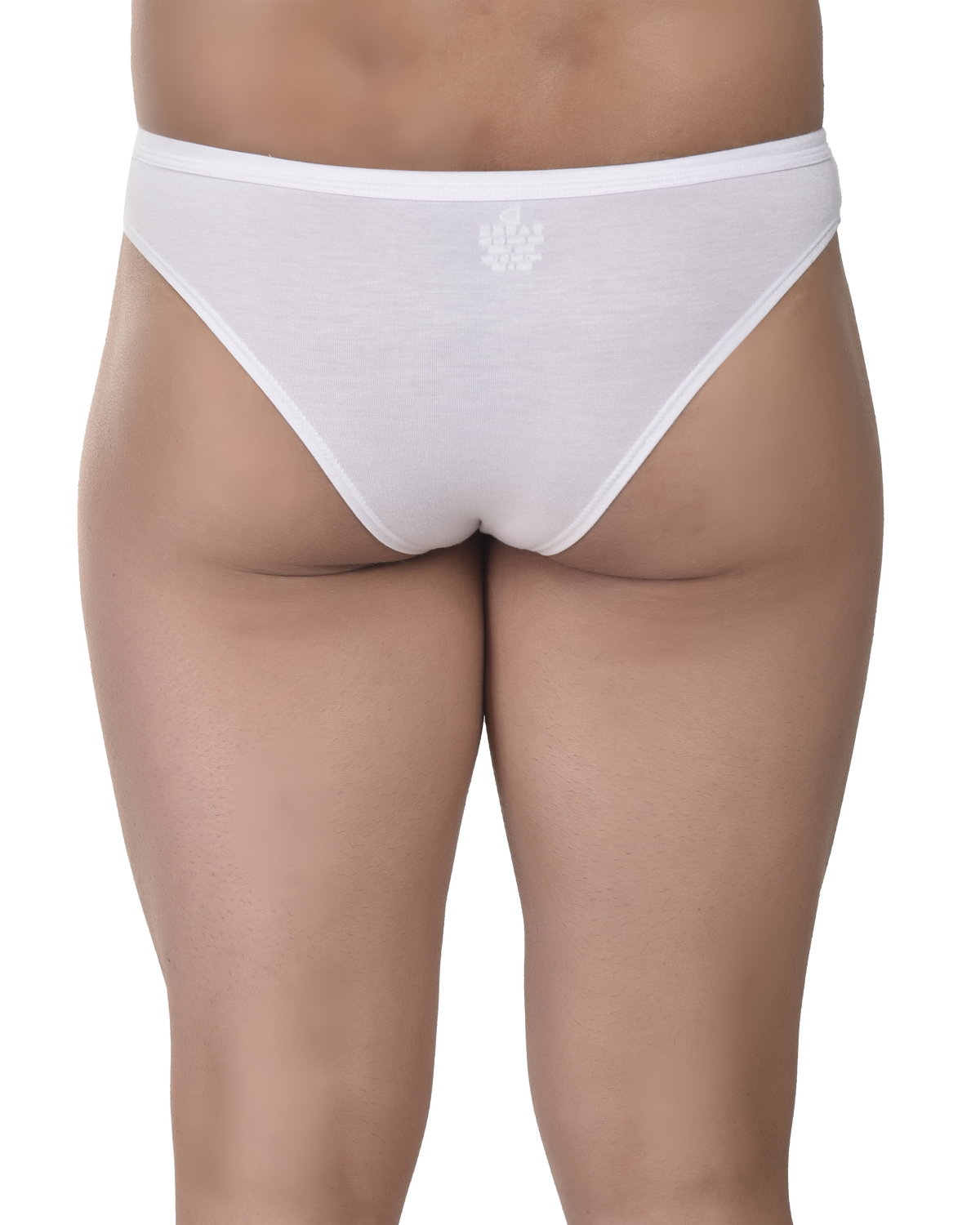 White underwear worn by a person on a white background
