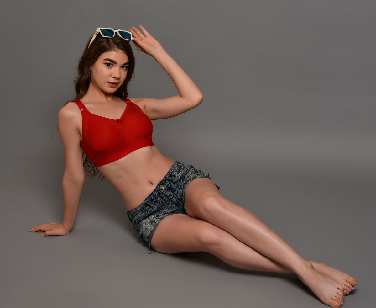Buy Red Non padded Non Wired Supper Support Bra for Women online