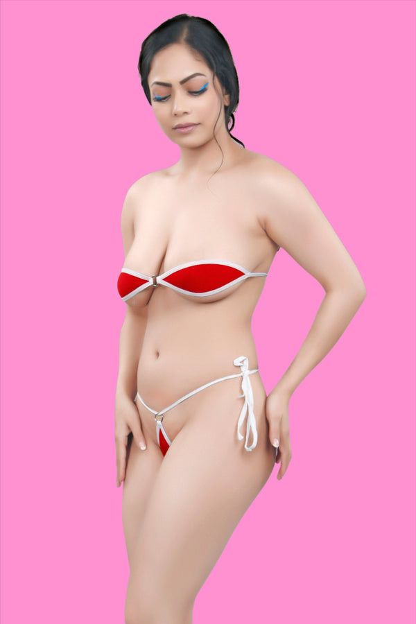 Women Red White Sassy and Comfy Micro Lingerie Set