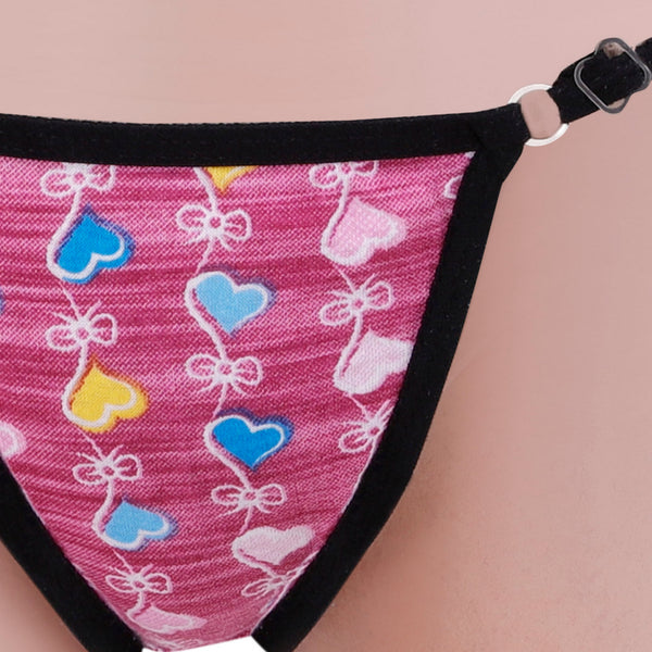 Women’s Pink Heart Print Adjustable String Thong Panty