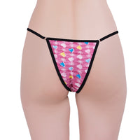 Women’s Pink Heart Print Adjustable String Thong Panty