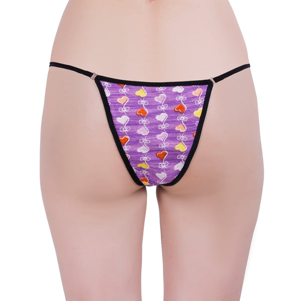 Women’s Purple Heart Print Adjustable String Thong Panty
