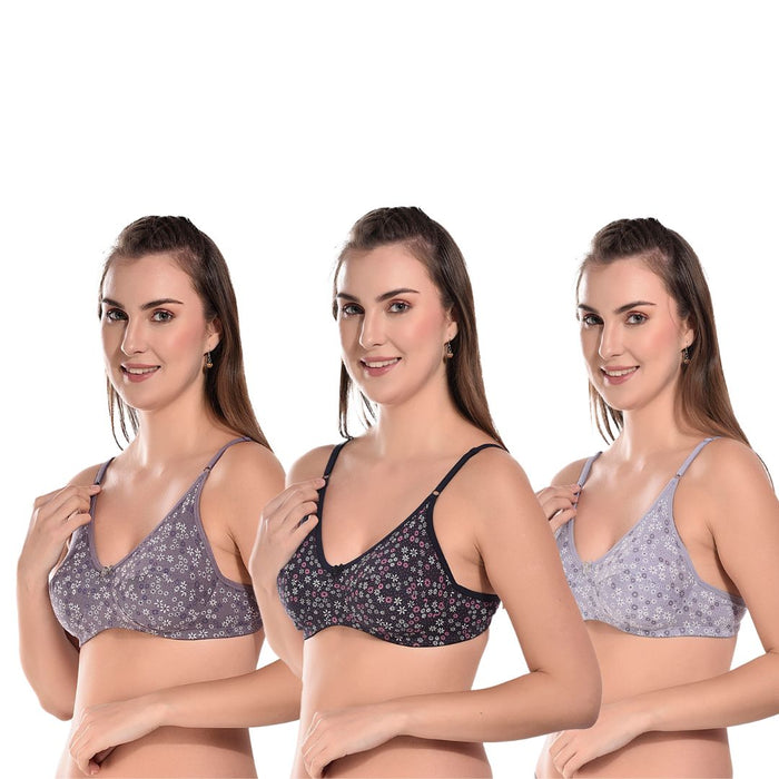 Bruchi Club Printed Non-Padded Bra for Indian women, multicolor floral print cotton bra with wire-free design for everyday comfort, sizes 30B to 40C.