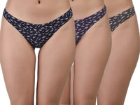 Three pairs of women's underwear with a floral pattern on a white background