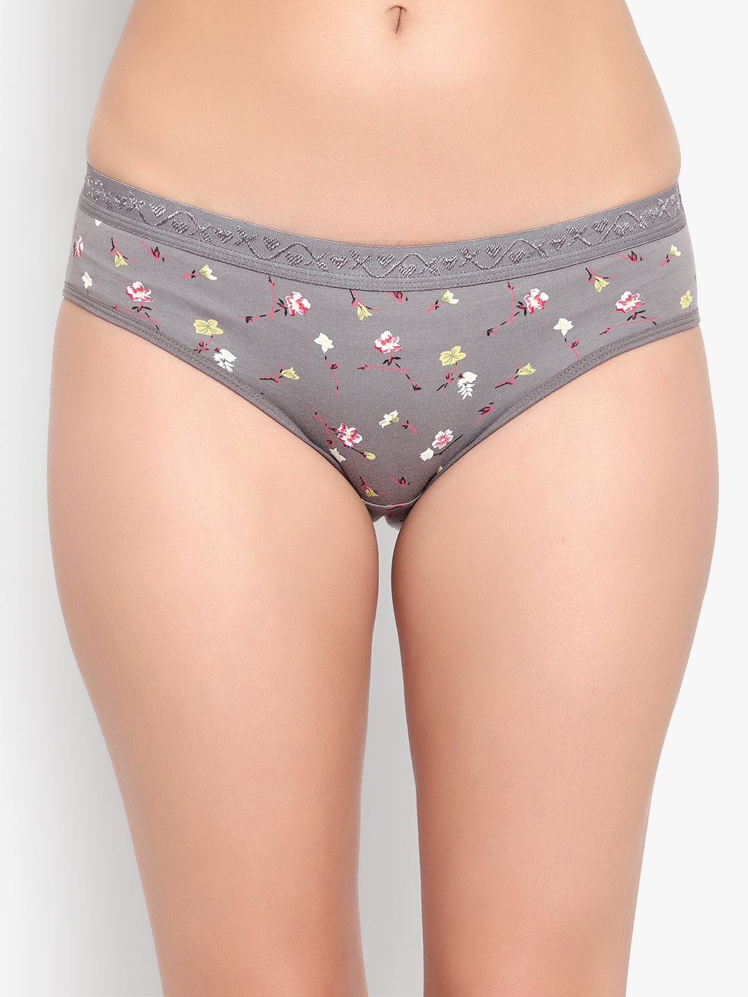 Bruchi Club Women Grey Floral Printed Cotton Low Waist Hipster Panty