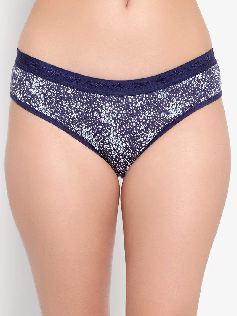 Bruchi Club Women Navy Blue Printed Cotton Low Waist Hipster Panty