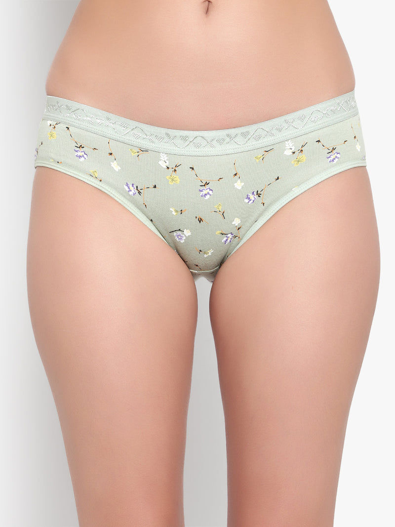 Bruchi Club Women Persian Green Floral Printed Cotton Low Waist Hipster Panty