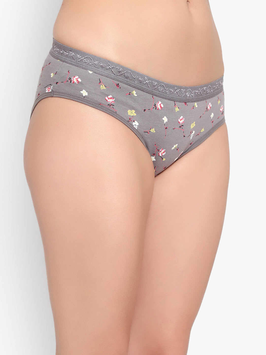 Bruchi Club Women Grey Floral Printed Cotton Low Waist Hipster Panty