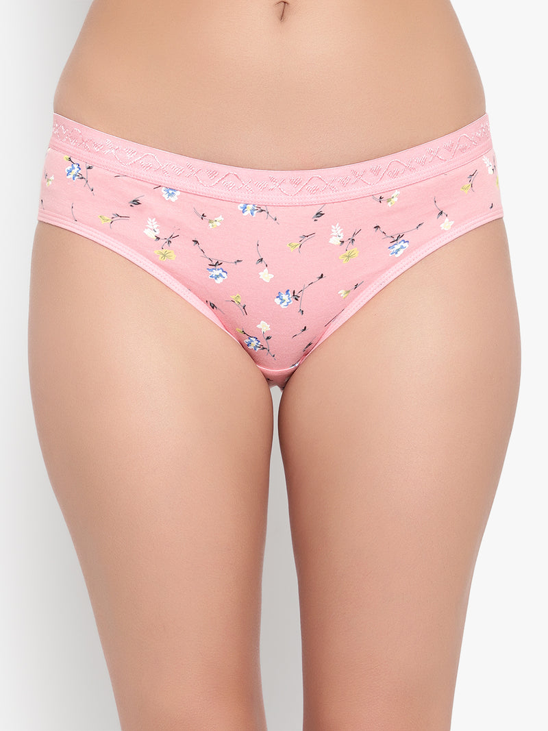 Bruchi Club Women Pink Floral Printed Cotton Low Waist Hipster Panty