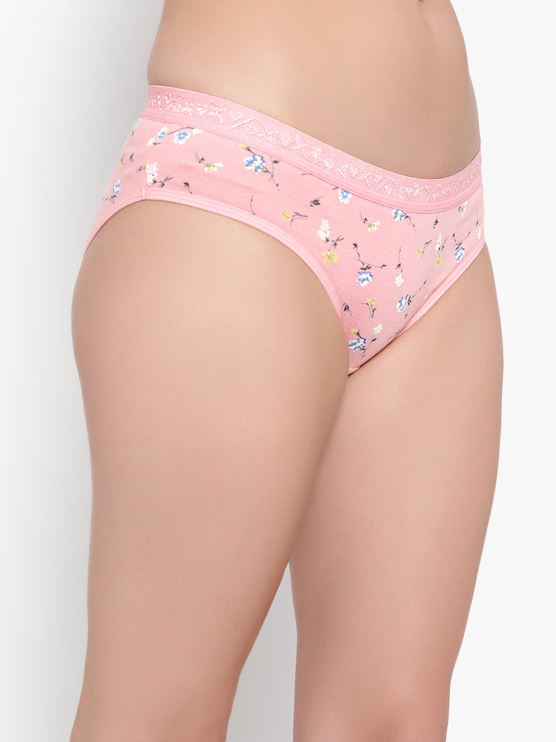 Bruchi Club Women Pink Floral Printed Cotton Low Waist Hipster Panty