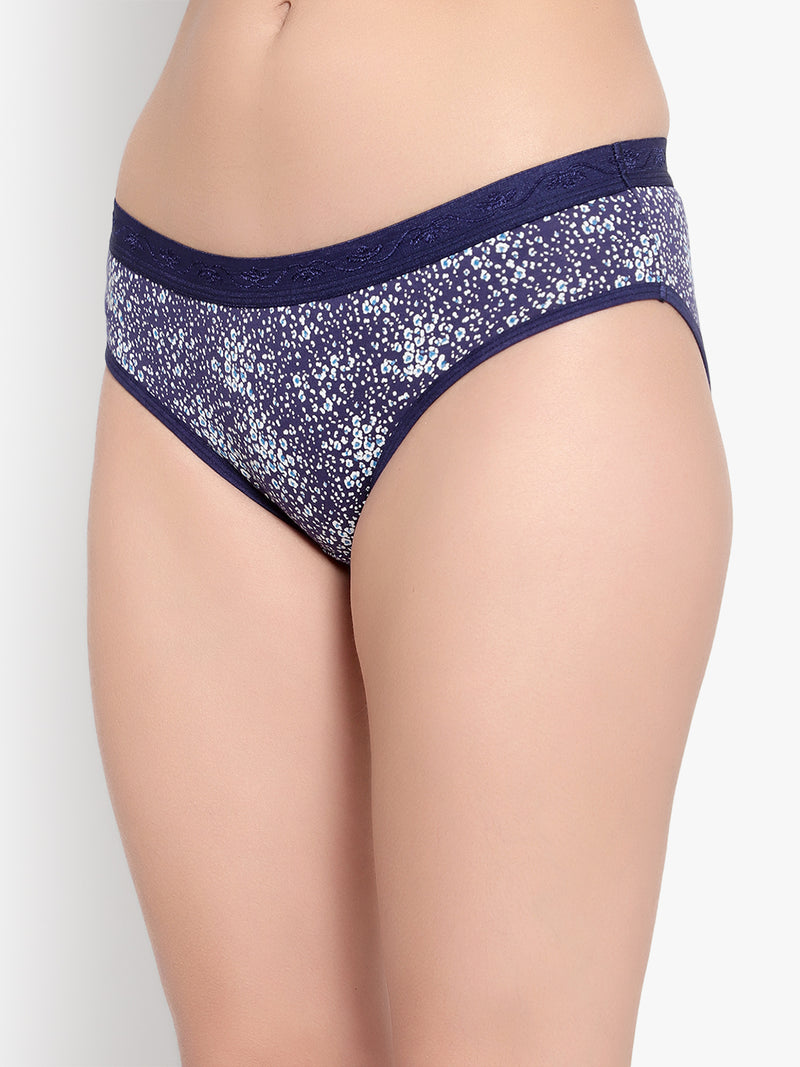 Bruchi Club Women Navy Blue Printed Cotton Low Waist Hipster Panty
