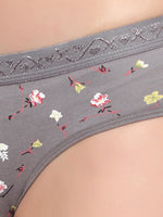 Bruchi Club Women Grey Floral Printed Cotton Low Waist Hipster Panty
