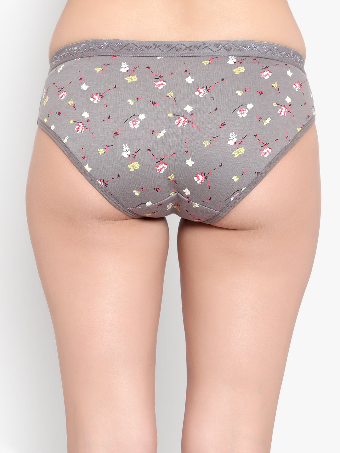 Bruchi Club Women Grey Floral Printed Cotton Low Waist Hipster Panty