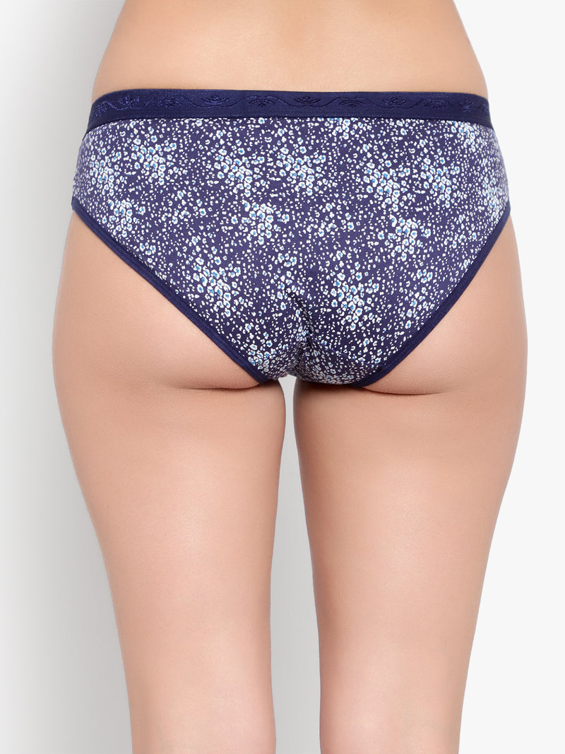Bruchi Club Women Navy Blue Printed Cotton Low Waist Hipster Panty