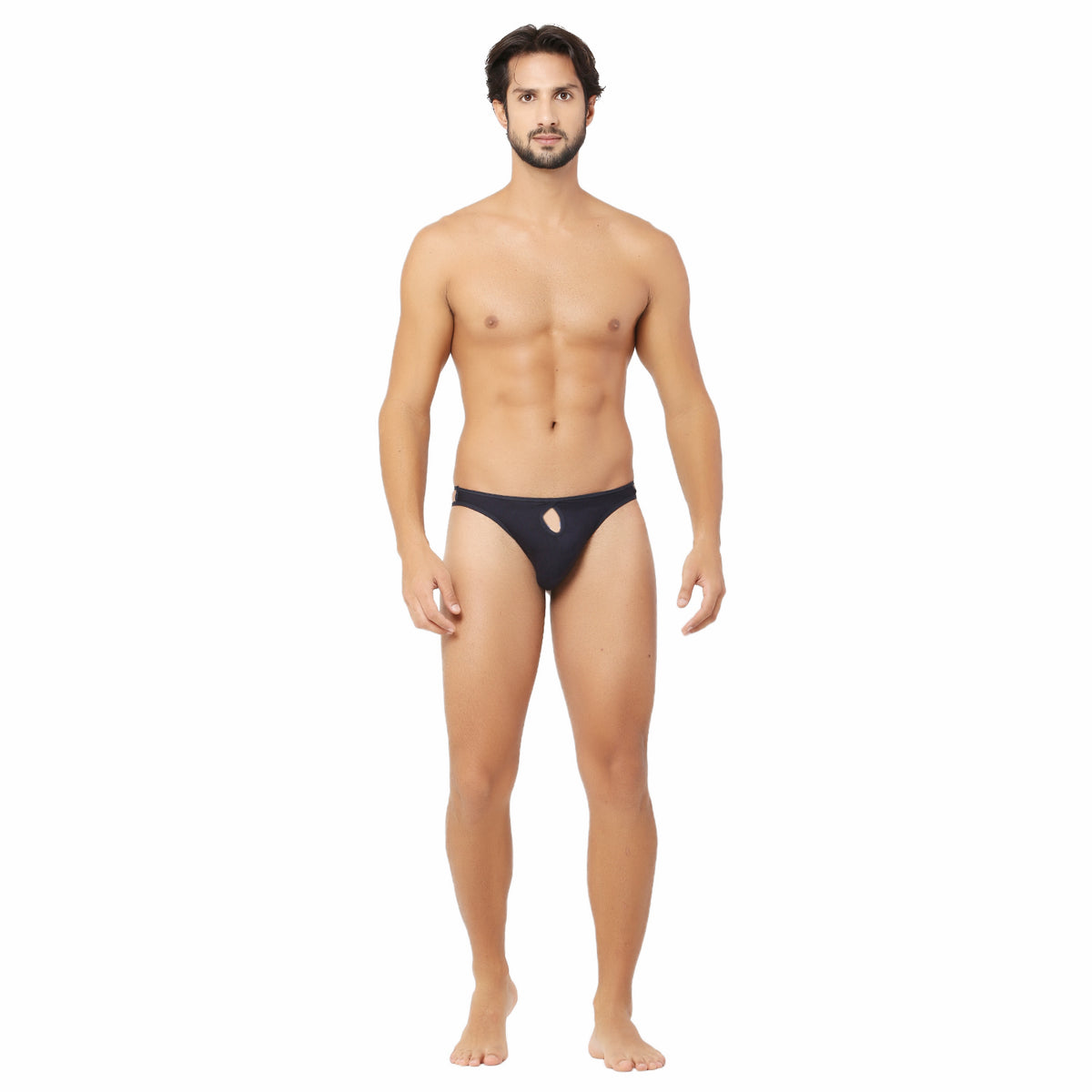 BRUCHI CLUB New Mens Black Brief Thong Front Open Hole Notch