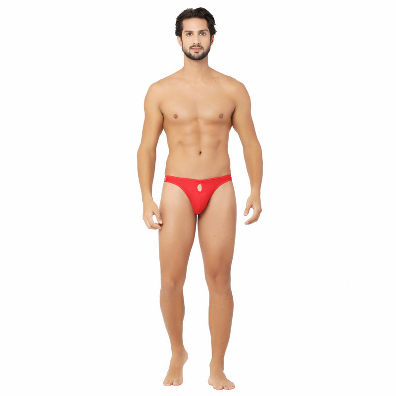 Bruchi Club Men Bamboo Red Thong Front Open Hole Notch