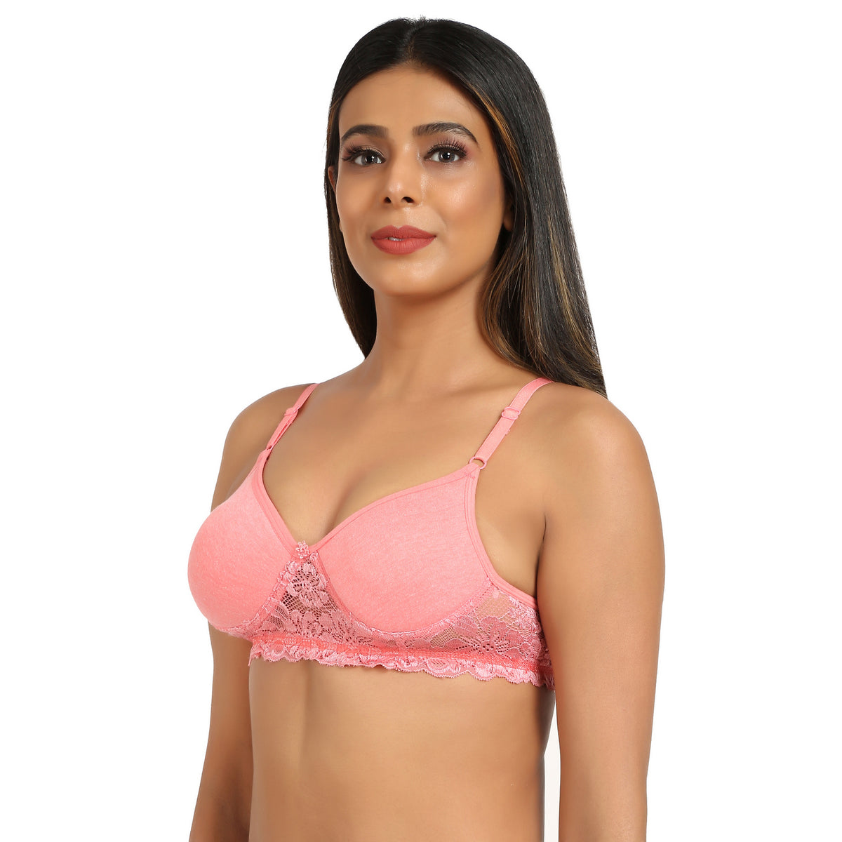 Bruchi Club Lightly Padded Non-Wired Pink T-Shirt Bra with Lace