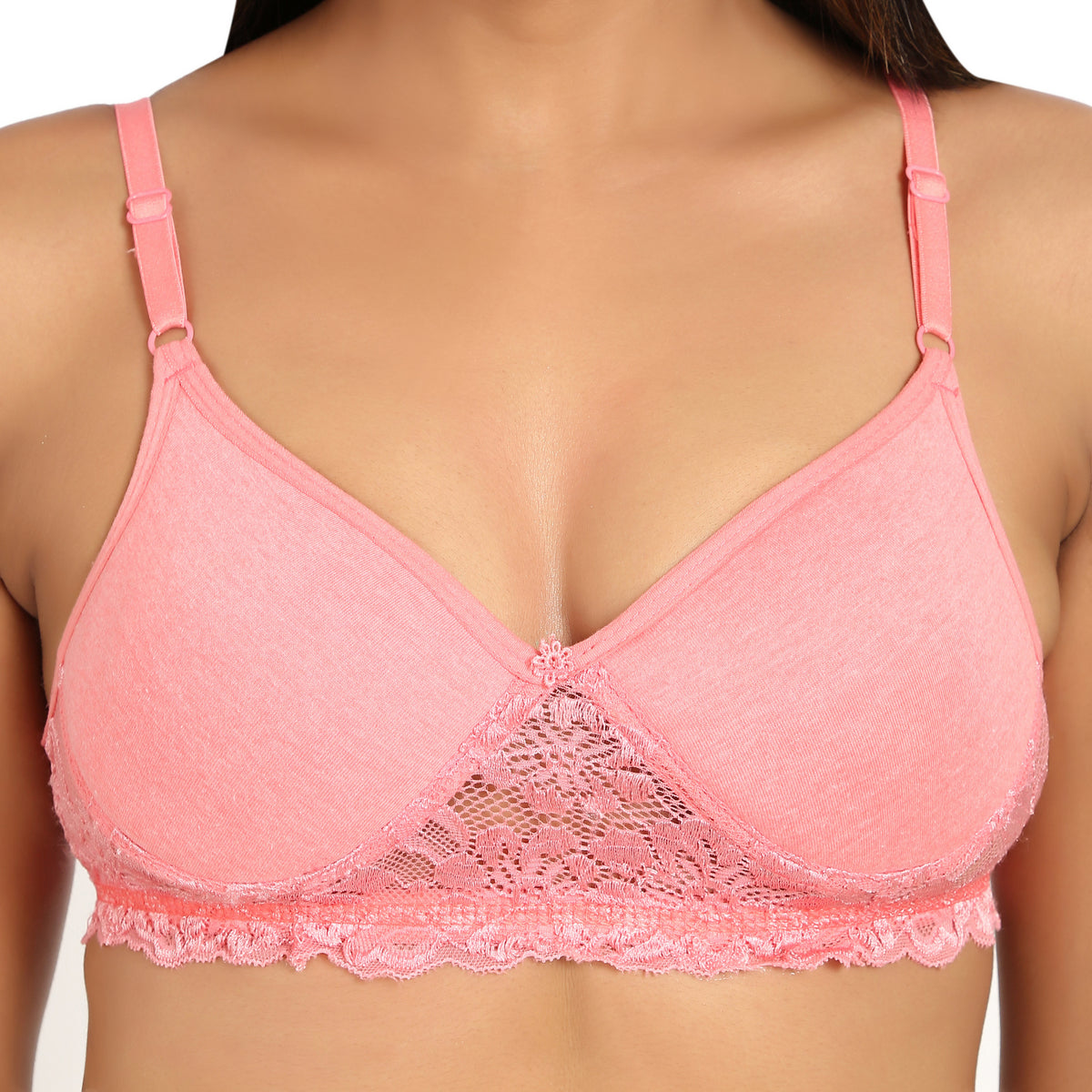 Bruchi Club Lightly Padded Non-Wired Pink T-Shirt Bra with Lace