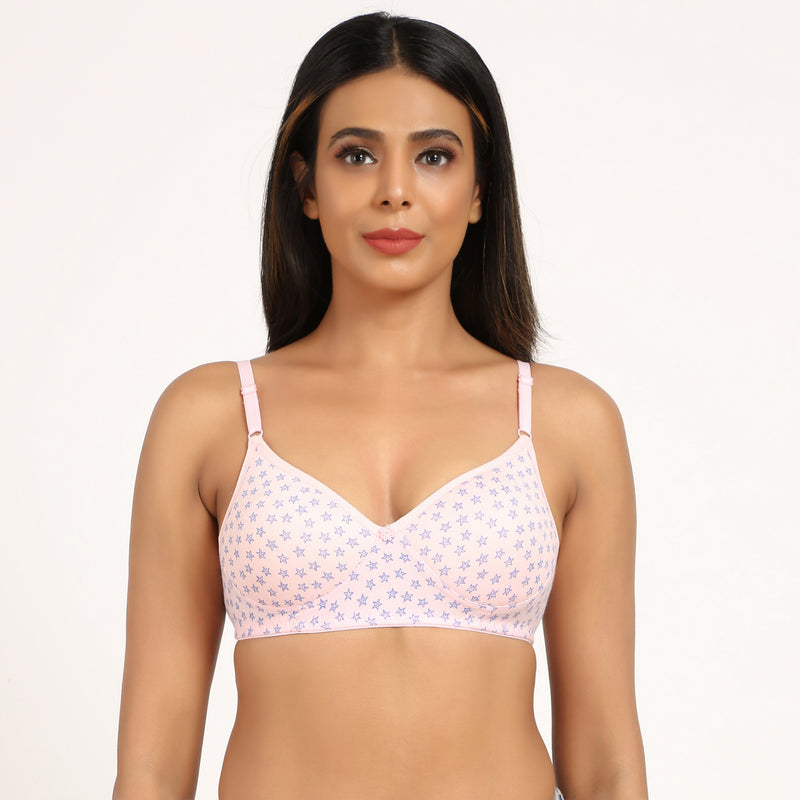 Bruchi Club Lightly Padded Soft Printed T-shirt Bra in pink colour-Cotton blend