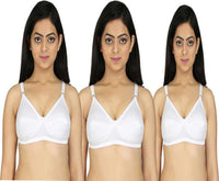 Women Daily use Non Padded and Non Wired White Cotton Bra (Pack of 3) Size 32 to 40