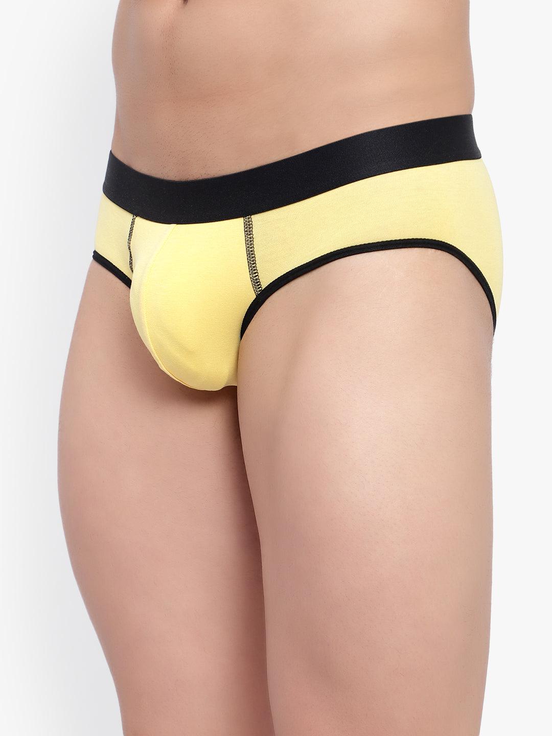 Men's Black Yellow Cotton Lycra Briefs