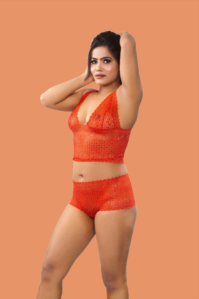 Bra & Panty Set Self Design Red Lingerie Set