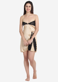 Women Babydoll With Sexy Back In Golden Satin